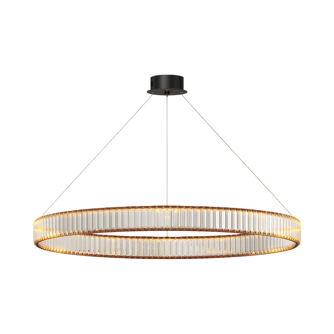 Round Crystal Ring Chandelier — Copper, Black, or Chrome, LED, Three-Step Dimming (3000K/4000K/6000K)
