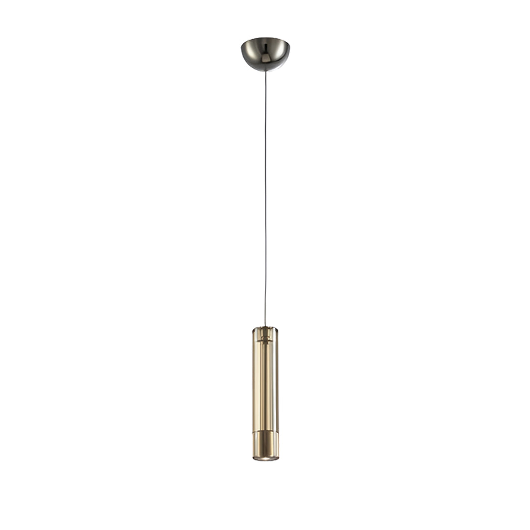 Minimalist Crystal Cylinder Mini Pendant — Metal, Single-Light, Amber or Smoke Gray, 2W, Adjustable Cord