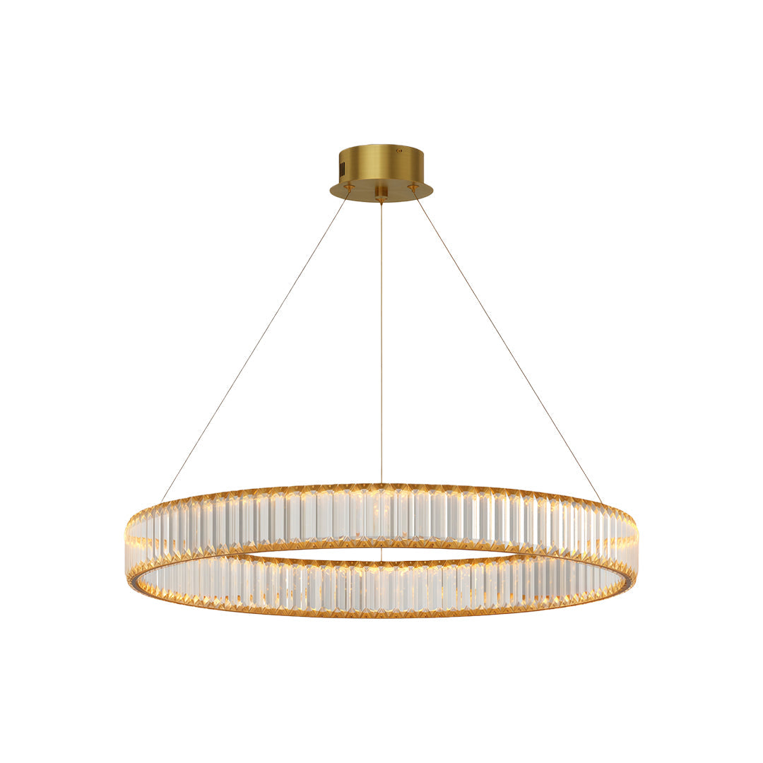 Round Crystal Ring Chandelier — Copper, Black, or Chrome, LED, Three-Step Dimming (3000K/4000K/6000K)