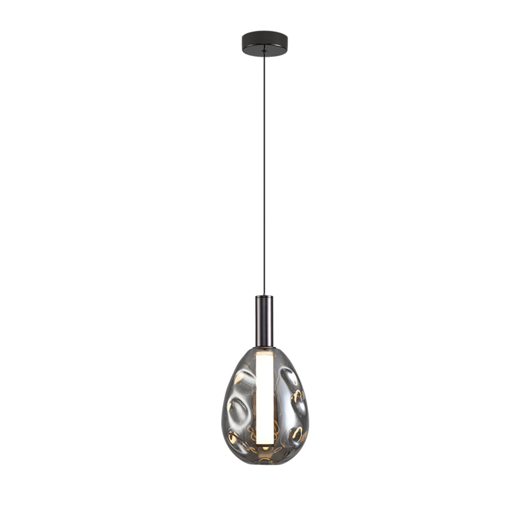 Minimalist Branch Drum Pendant Light — Wrought Iron, Smoke Grey Glass, Three-Color Dimming, Adjustable Chain