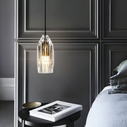 single clear geometric pendant light with crystal accents