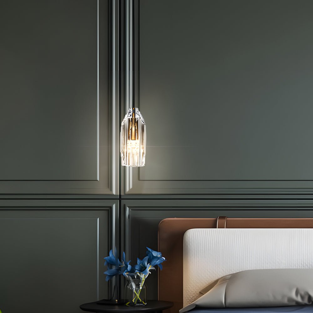 single clear geometric pendant light with crystal accents