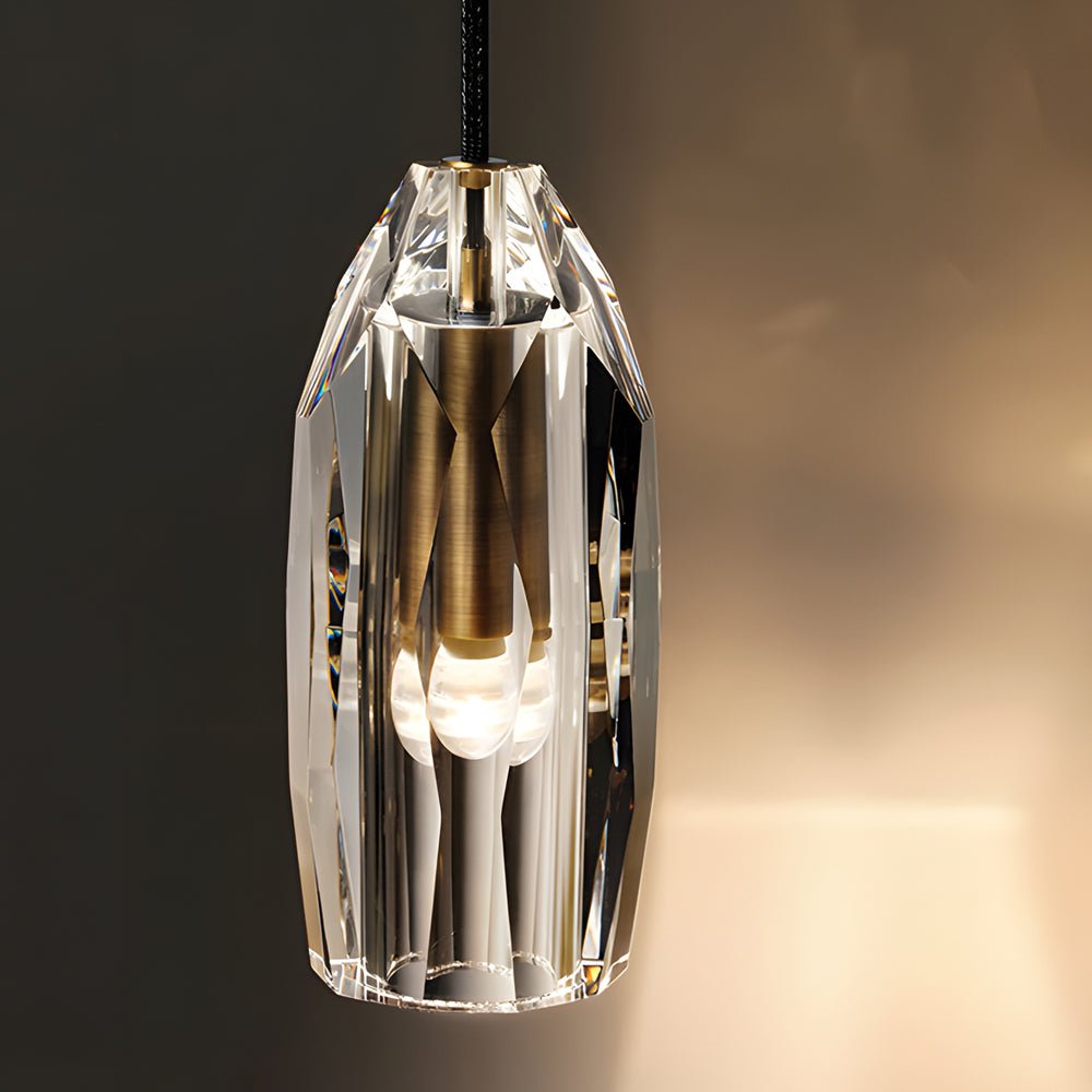 single clear geometric pendant light with crystal accents