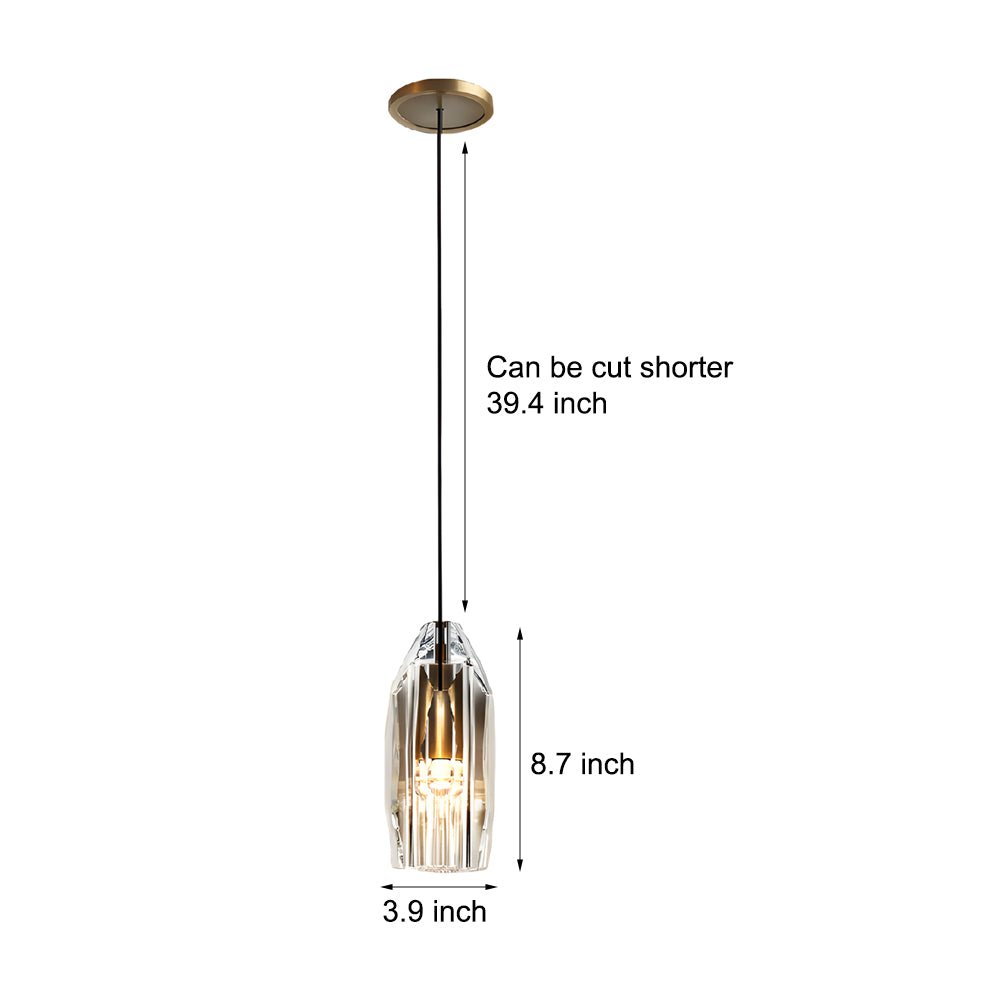 single clear geometric pendant light with crystal accents
