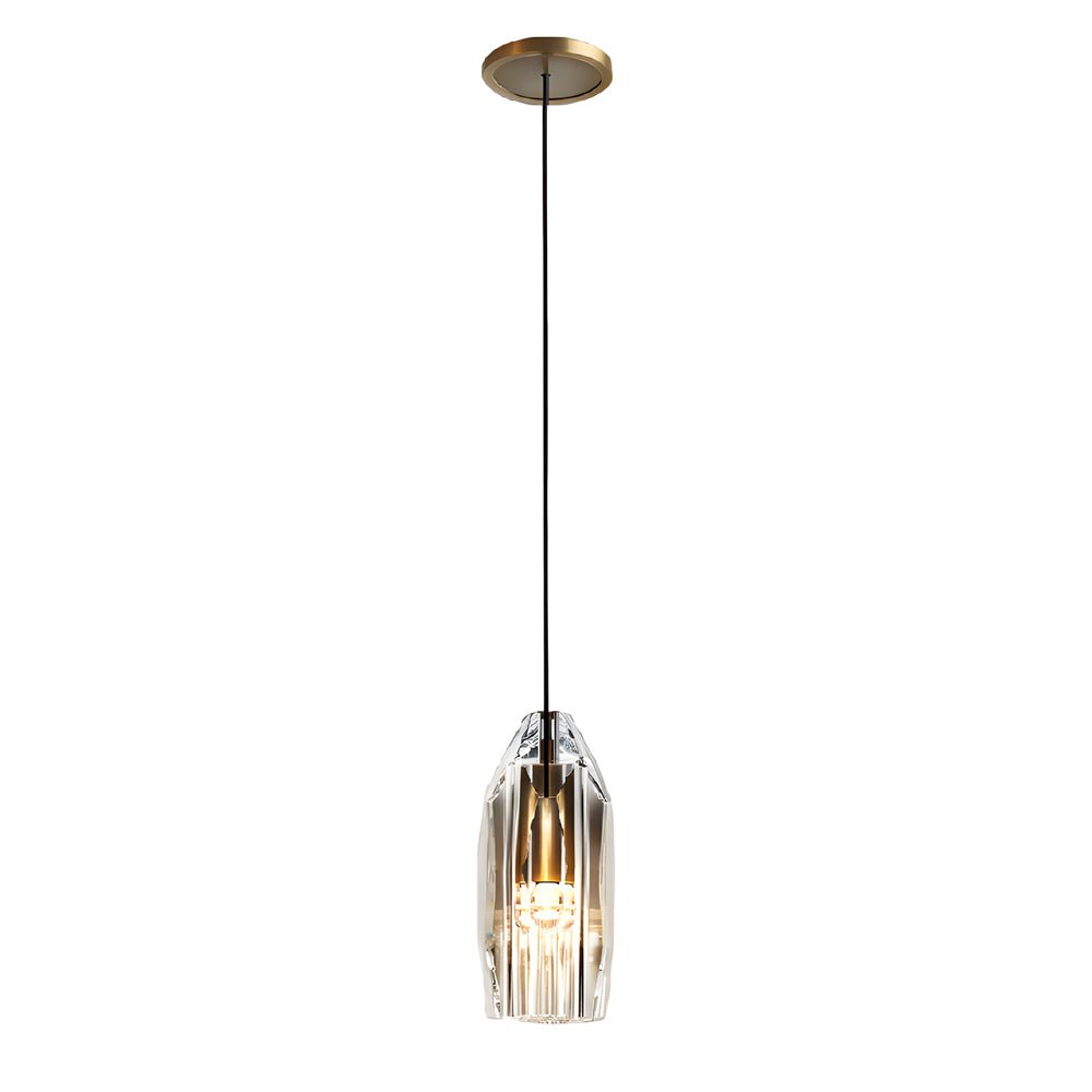 single clear geometric pendant light with crystal accents