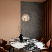 Glass Ball and Perforated Cone Pendant — Natural Copper, Italian Minimalist, E26, Adjustable Rod