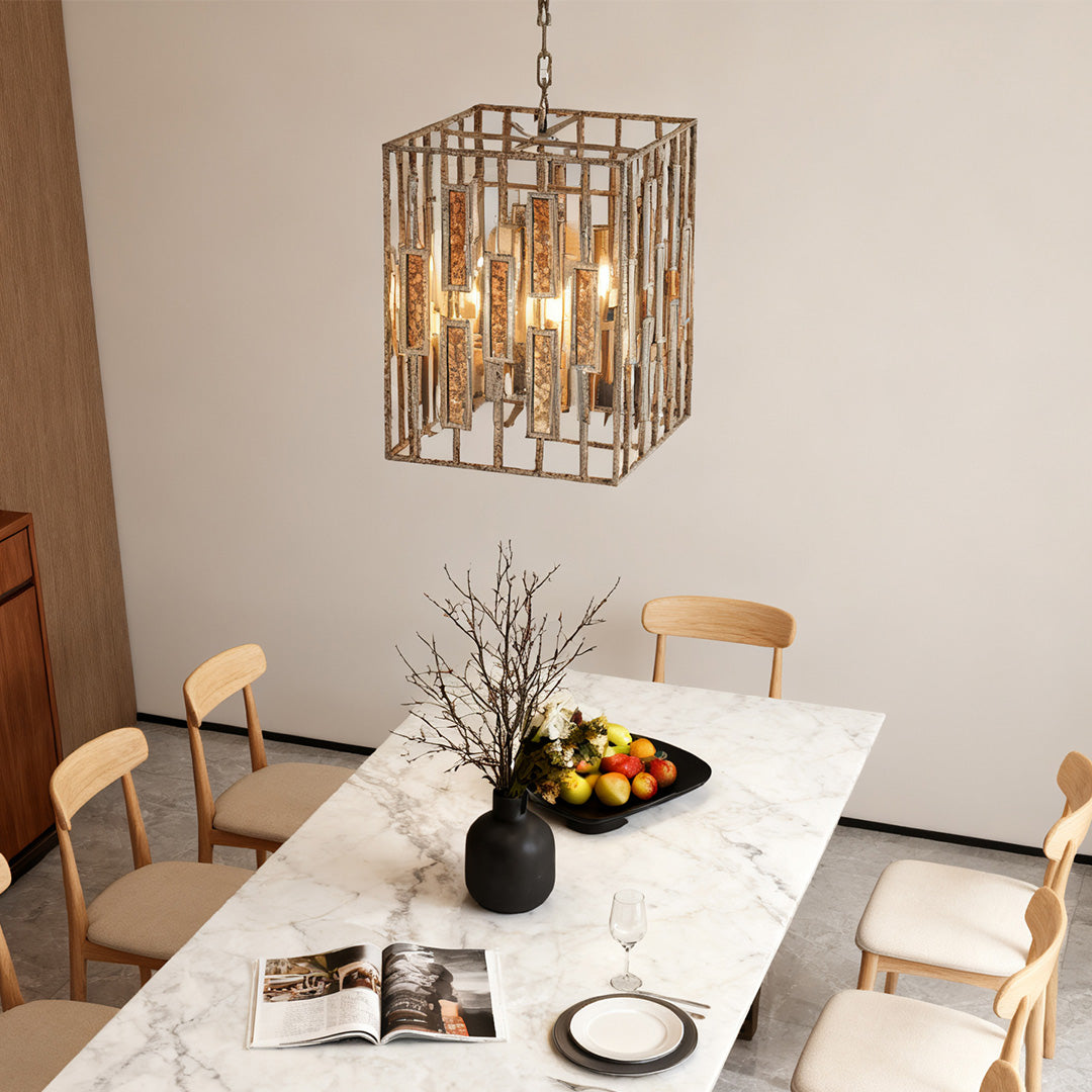 Open Frame Vintage Pendant Light — Aged Brass Metal, Clear Glass, E12, 17.72" Adjustable