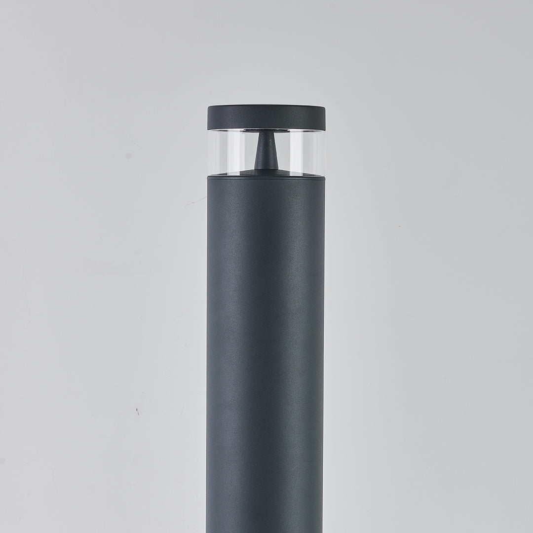 Minimalist Cylindrical Outdoor Bollard Path Light — Sand-Gray Aluminum, LED 12W, 3000K, IP65 Weatherproof