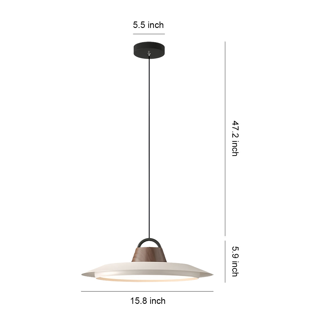 Minimalist Saucer Pendant Light — Aluminum & Iron, 30W Full-Spectrum LED, Three-Color Dimming, 15.75" Wide