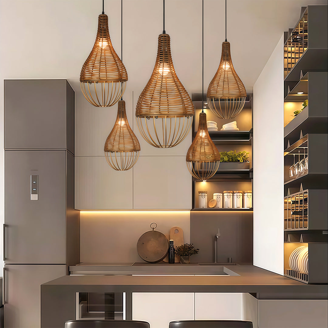 Retro Industrial Rattan Pendant — Brown Iron Frame, Handwoven Shade, 59.1" Adjustable Chain, LED E27, 7W, Warm White