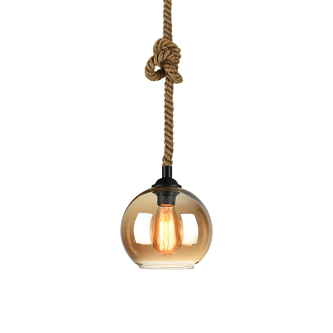 Minimalist Retro Hemp Rope Mini Pendant — Hand-Blown Glass, E27, 5W Warm Light, 1-Light