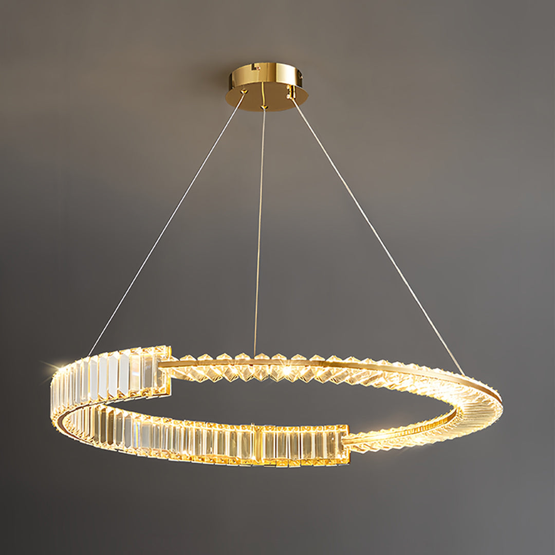 Modern Gold Crystal Ring Chandelier — Iron, LED, 3-Step Dimming (3000K–6000K), 600mm / 800mm / Combination