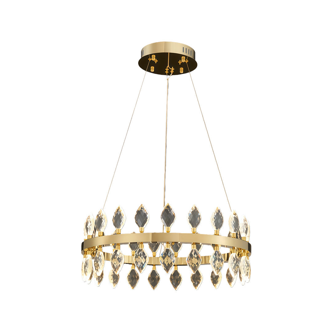 Italian-Style Crystal Ring Chandelier — Gold Iron, Multi-Layer, 3-Step Dimming, 23.6"–55.12"