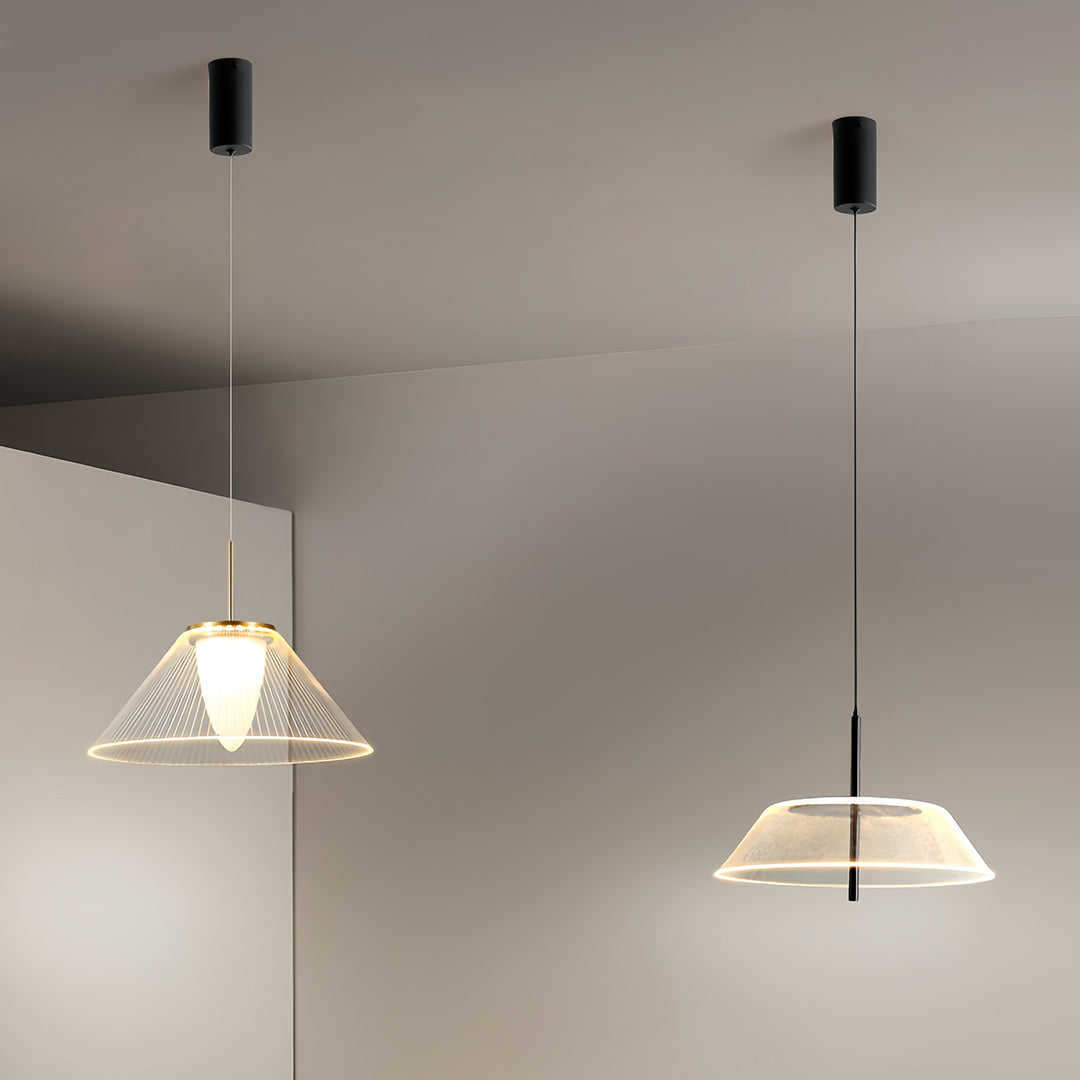 Minimalist Clear Glass Pendant Light — Stainless Steel, Black, 7W LED, 3000K, Adjustable Cord, 14.96" Wide