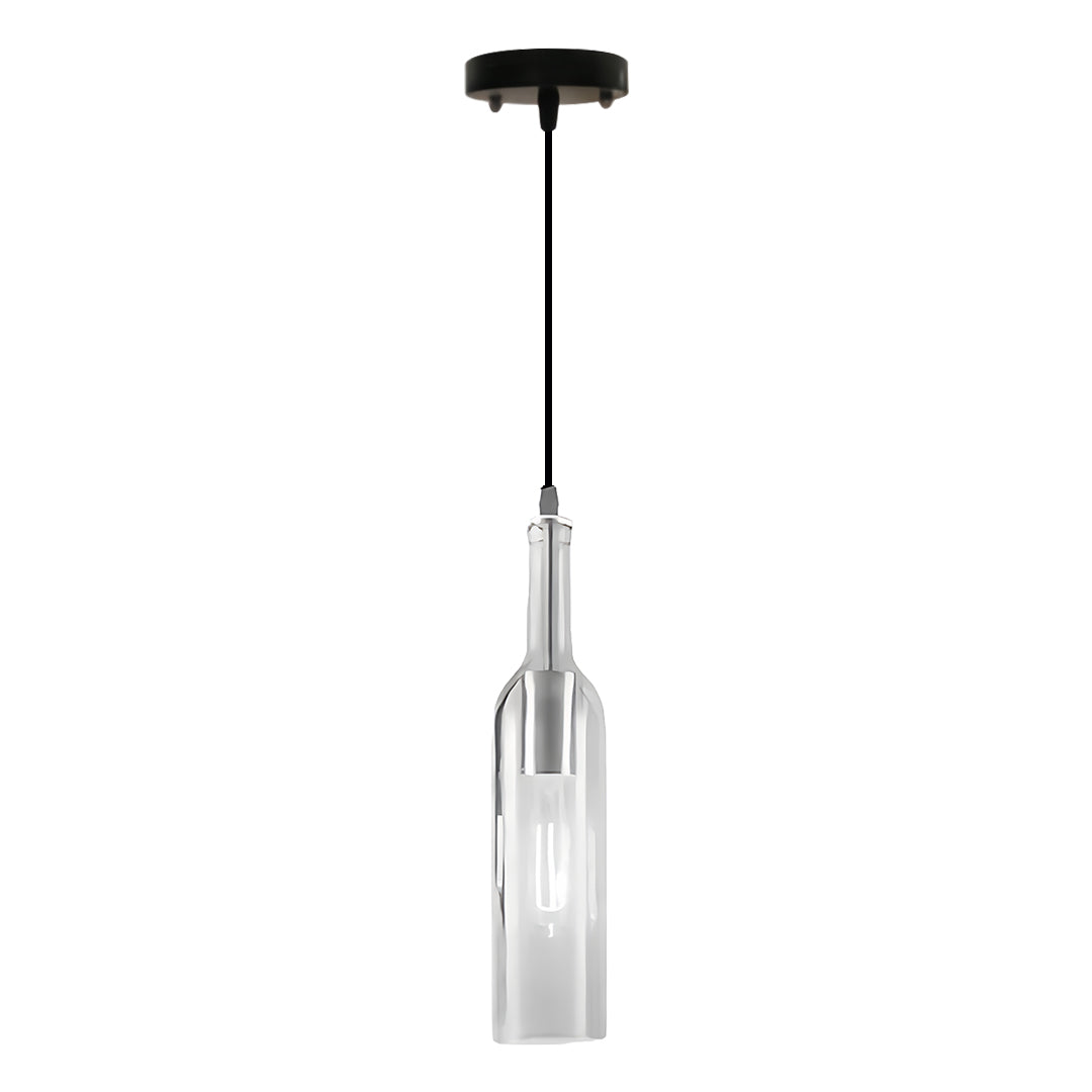 Wine Bottle Mini Pendant — Iron and Colored Glass, 3W LED Filament, Single or 5-Light Long-Plate, 8 Colors