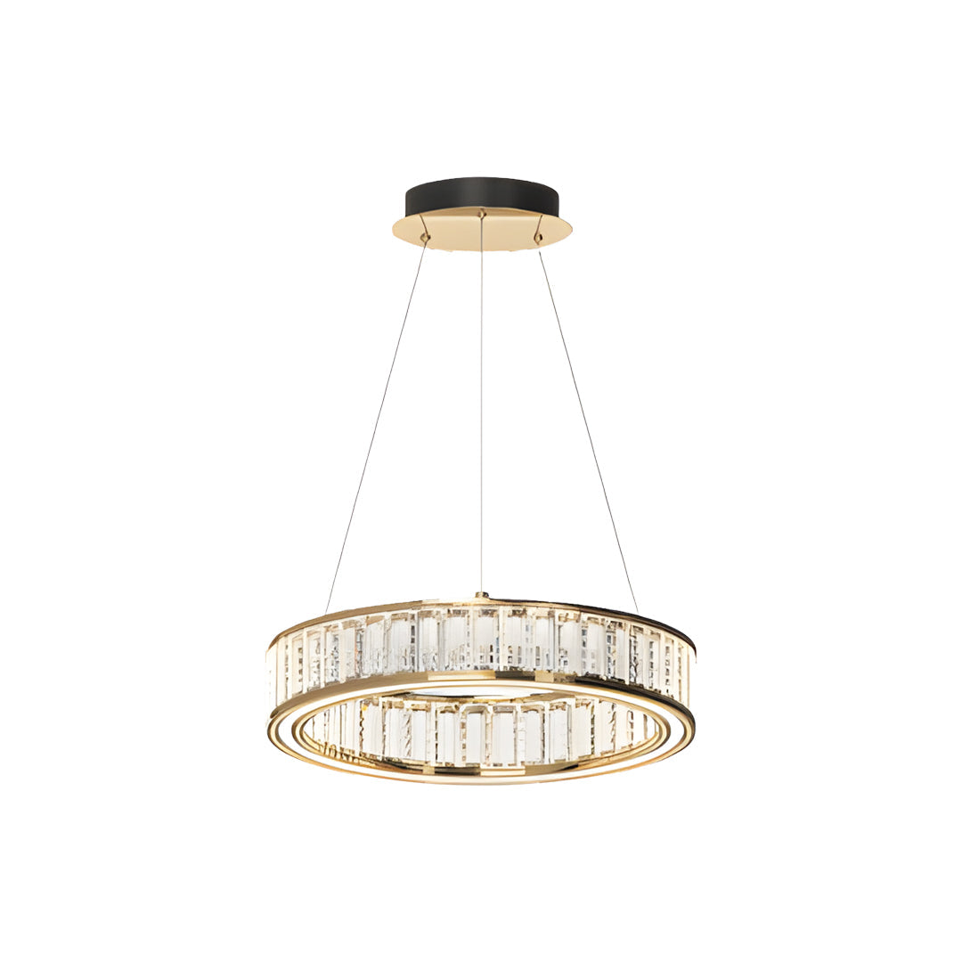 Circular Crystal Chandelier — Gold Aluminum, Multi-Layer, LED Three-Color Dimming (3000K/4500K/6000K), 59.1" Adjustable Chain