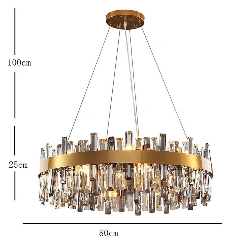 8-Light Round Crystal Chandelier — Gold Stainless Steel, Modern Lantern, LED E12/E14, 20" Diameter