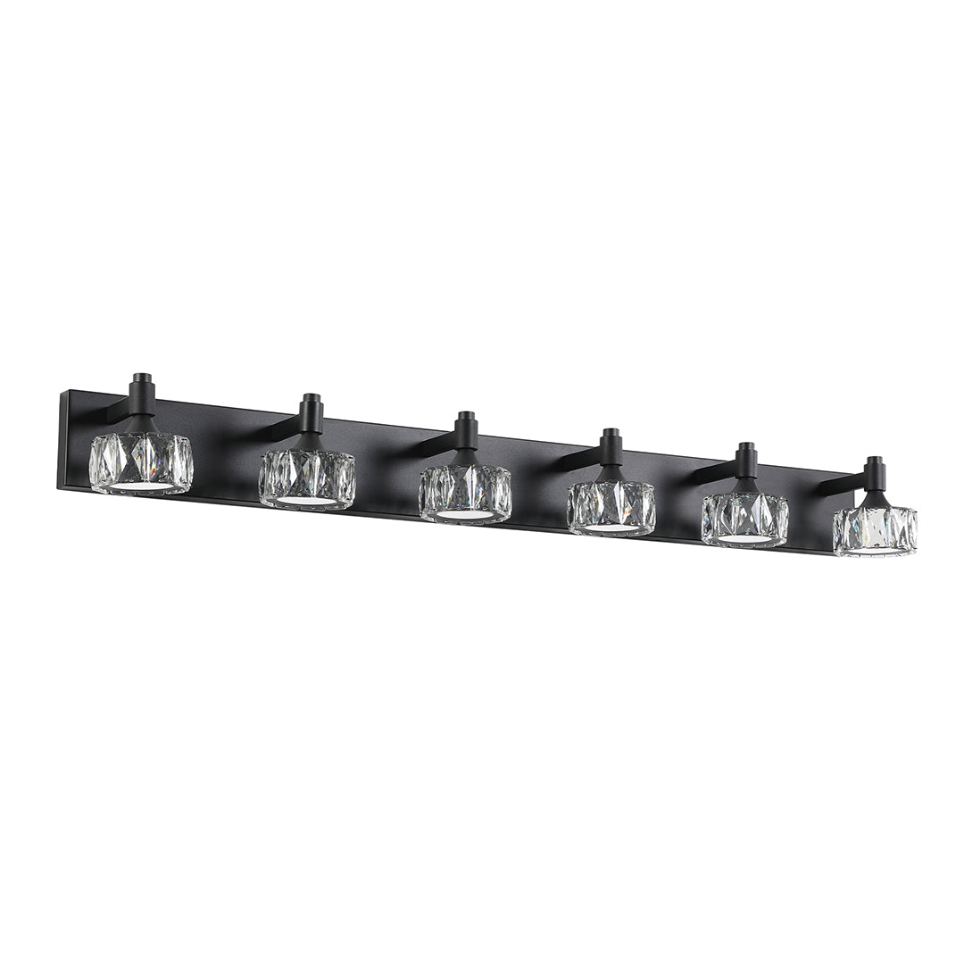 Modern Crystal Bathroom Vanity Light — Black Iron, 6000K LED, 30W, 4-, 5-, or 6-Light