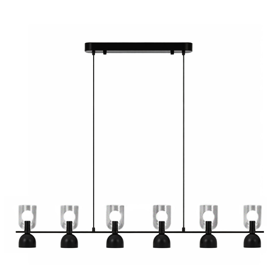 Adjustable Industrial Glass Pendant Chandelier — Matte Black Aluminum-Iron, 4- or 6-Light, Dimmable 3000K–6000K, 59.1" Chain