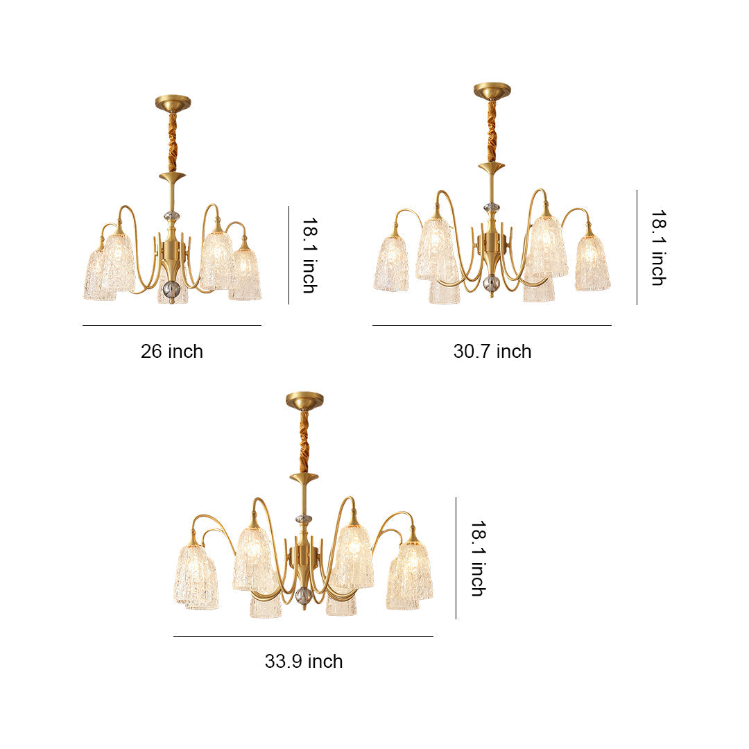 Ornate Vintage Brass Chandelier — Solid Brass and Glass, 5/6/8-Light, Three-Color Dimming (3000K/4500K/6000K), Adjustable Length