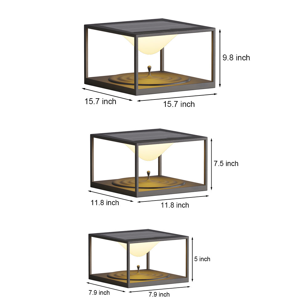 Square Pillar Post Light — Stainless Steel & Acrylic, Solar / Hardwired, LED 3000K, IP65 Weatherproof