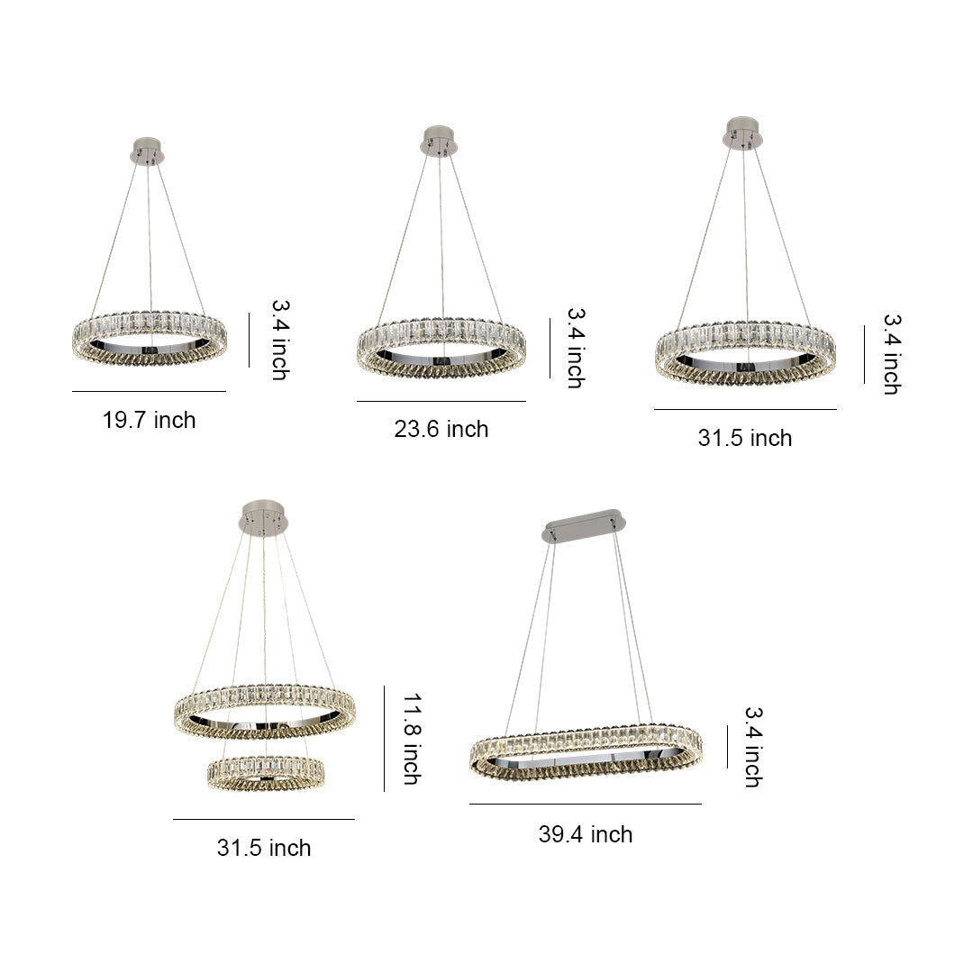 Minimalist Ring Chandelier — Crystal Accents, Dual-Color 3000K/6000K, Adjustable Cable, 50–100cm