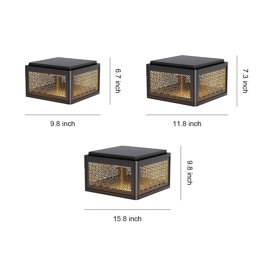 Modern Square Pillar Gate Light — Aluminum, Solar / Hardwired, Four-Color LED, IP54, 3 Sizes