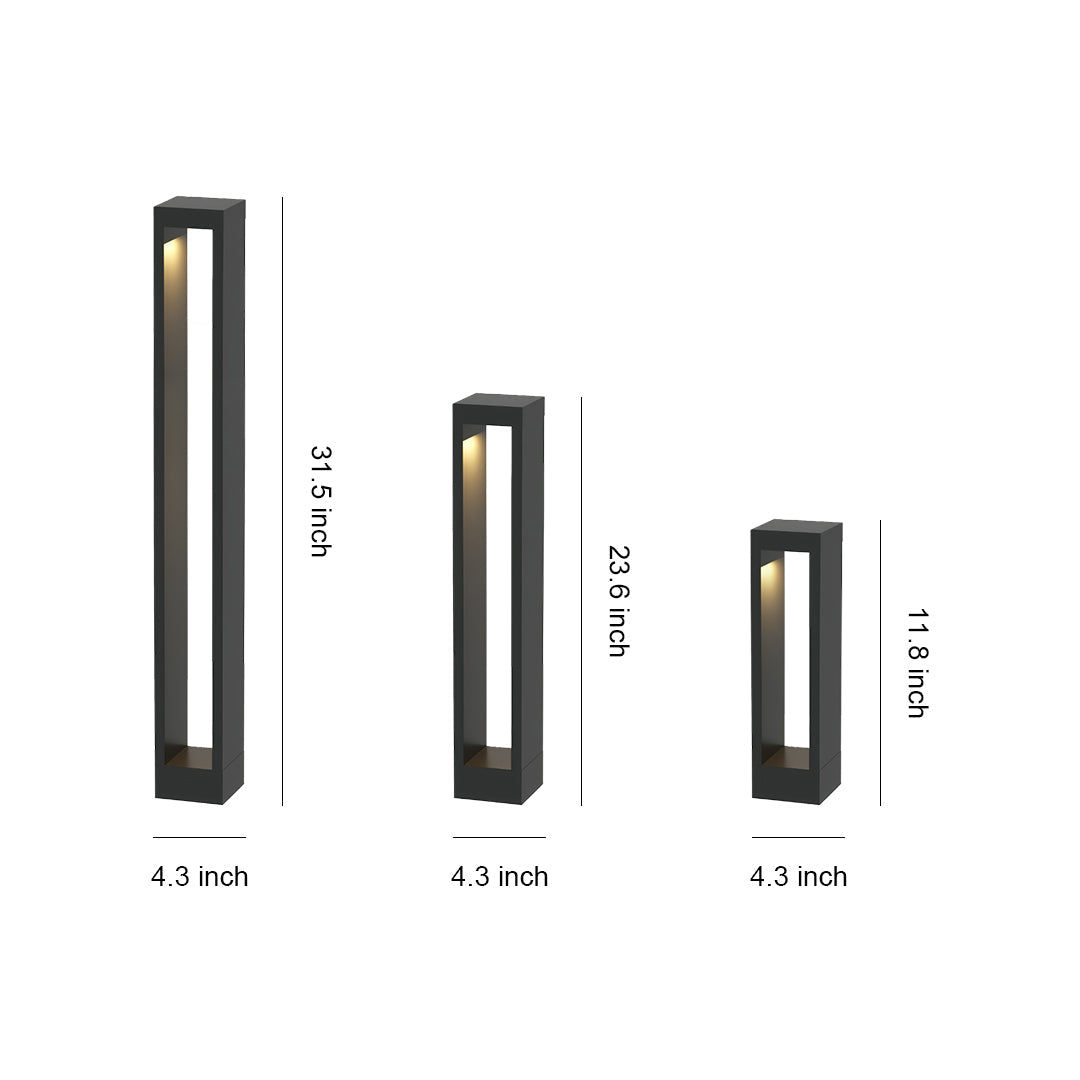 Minimalist Outdoor Bollard Light — Black Aluminum, 10W LED, IP54, Available in 11.8", 23.6", or 31.5"