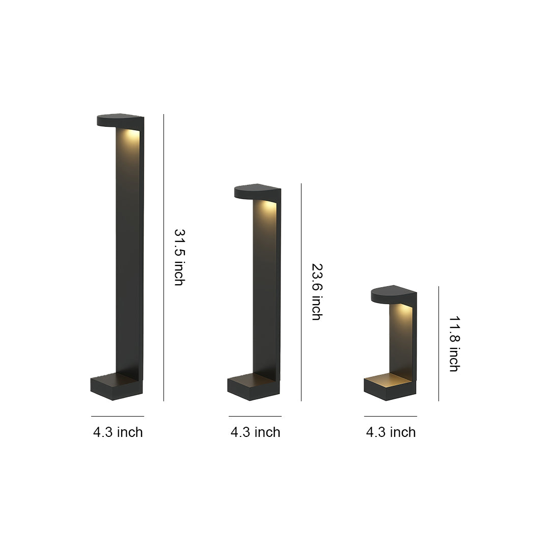 Minimalist Outdoor LED Bollard Path Light — Black Aluminum, Clear Glass, 10W, IP54, 300mm / 600mm / 800mm