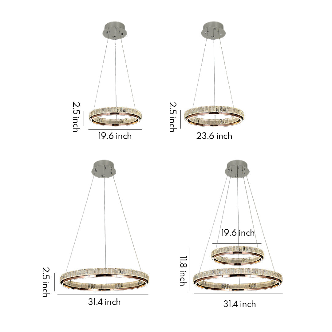 Round Ring Crystal Chandelier — Stainless Steel, LED, Dual-Color 3000K/6000K, Single or Double Ring, 50cm–80cm