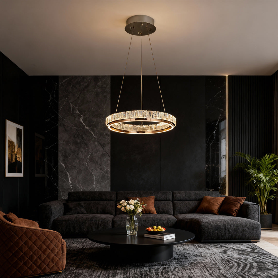 Round Ring Crystal Chandelier — Stainless Steel, LED, Dual-Color 3000K/6000K, Single or Double Ring, 50cm–80cm