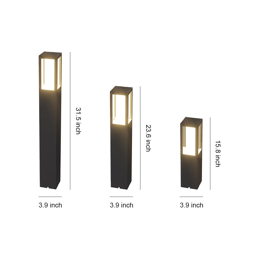 Minimalist Outdoor Path Bollard Light — Black Aluminum, LED 3000K, IP54, 40CM / 60CM / 80CM