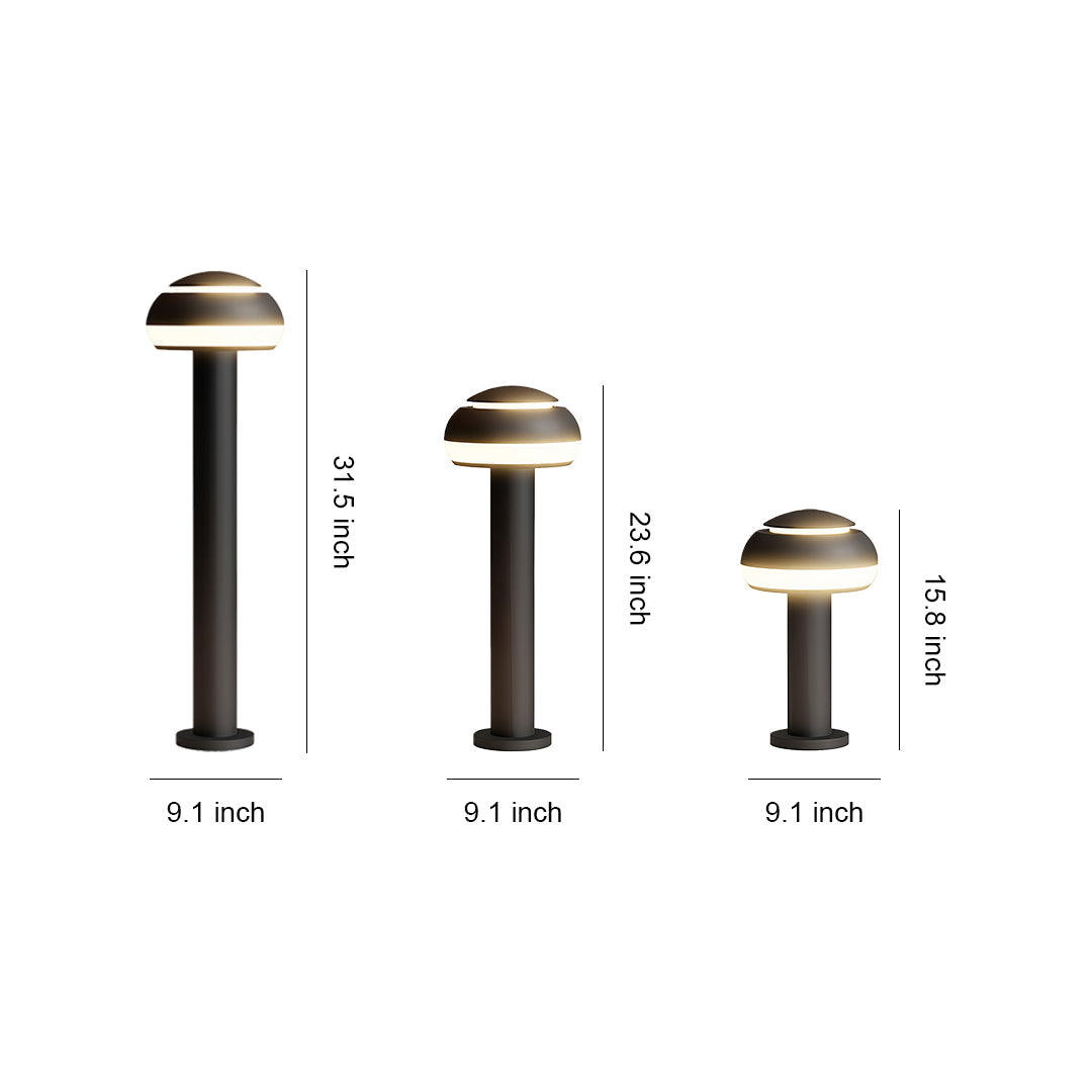 Mushroom Bollard Path Light — Black Aluminum, Integrated LED, IP54, 3 Heights (400–800mm)