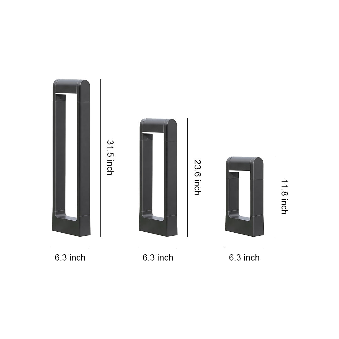 Minimalist Square Outdoor Bollard Light — Black Aluminum, 7W LED, IP54, 11.8" / 23.6" / 31.5" Heights