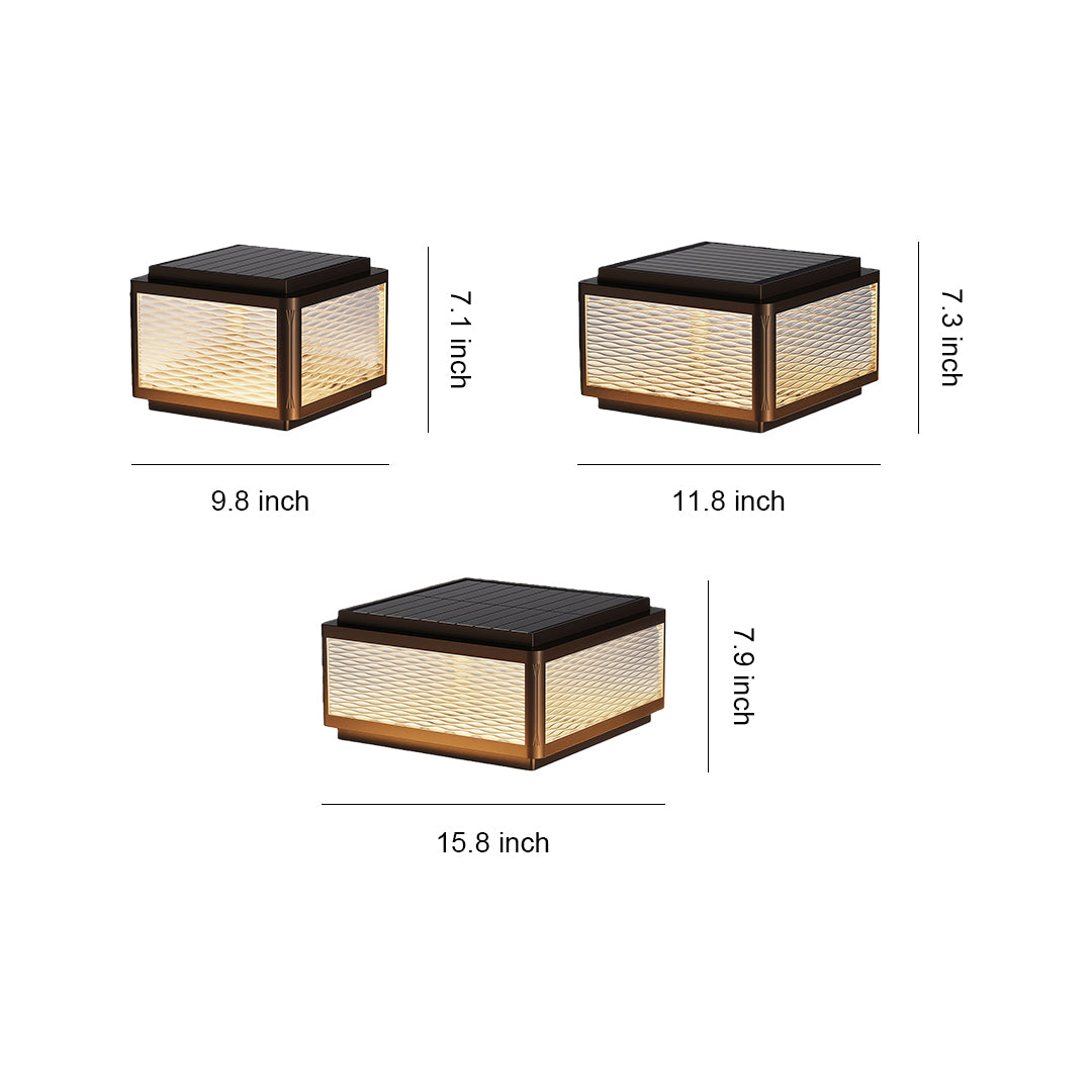 Minimalist Outdoor Pillar Top Light — Black Aluminum, LED, Solar or Hardwired, IP54, 3 Sizes