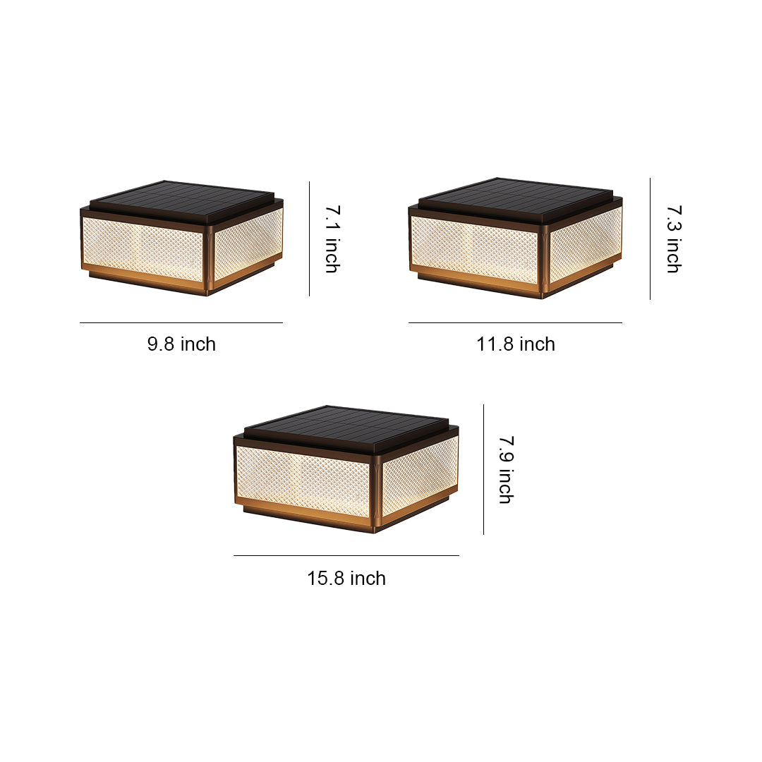 Minimalist Square Outdoor Pillar Light — Black Aluminum, Solar / Hardwired, Four-Color LED, IP54, 25CM–40CM