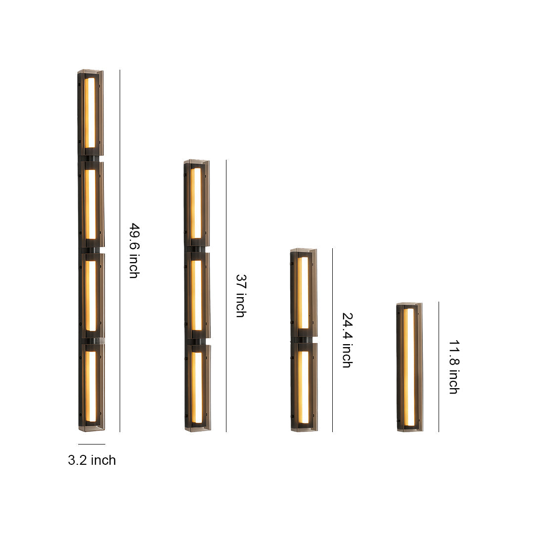 Minimalist Modular Linear Wall Sconce — Black Iron, Smoky Acrylic, LED, Three-Color Dimming, 11.8"–49.6"
