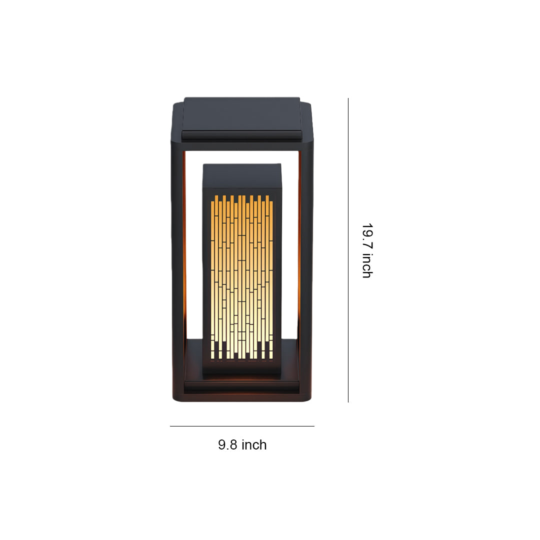 Square Geometric Outdoor Bollard Lantern — Black Aluminum, 10W LED, IP54 Weatherproof, 19.7"