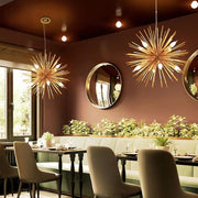Geometric Starburst Chandelier — Metal, 8-Light Sputnik, Gold or Chrome, 22" Diameter