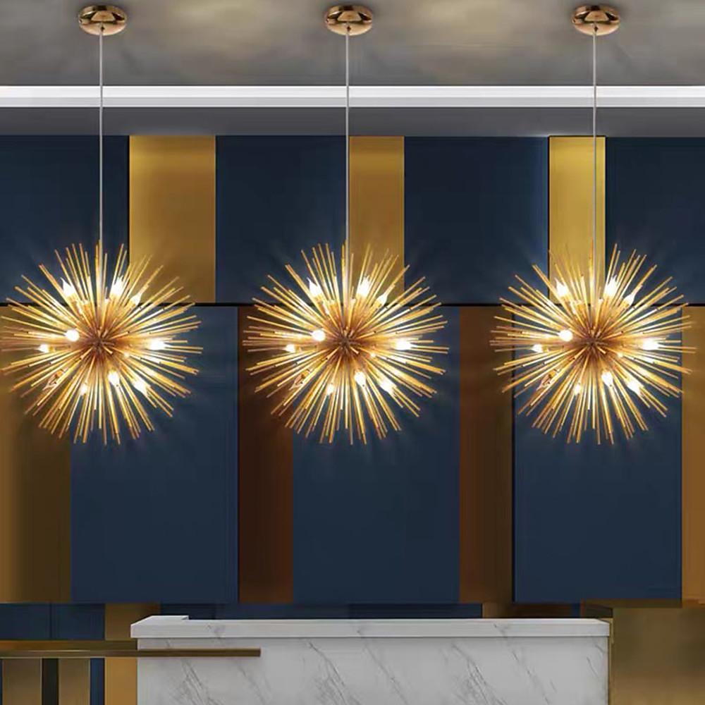 Globe Chandelier — Electroplated Aluminum, 12-Light, 30" Diameter, Gold or Silver