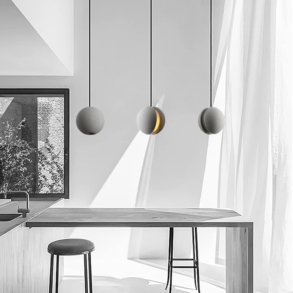 Vintage Ceramic & Cement Mini Pendant Light — Spherical, LED, 3000K Warm White, 59" Adjustable Cord, 4"–14" Dia.