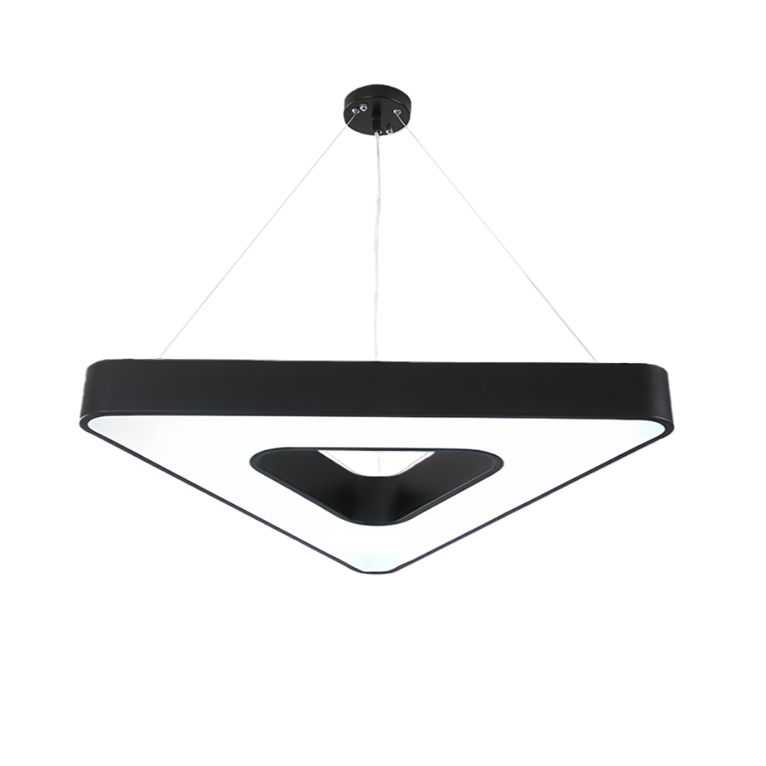 Triangular Geometric LED Chandelier — Black Iron with White Acrylic, Adjustable 39.4" Chain, 5 Sizes