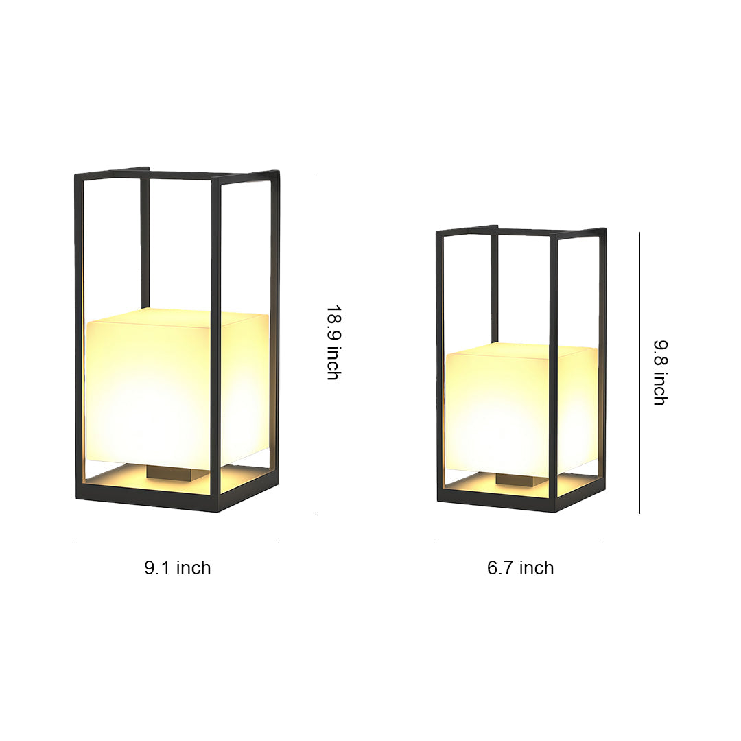 Contemporary Outdoor Lantern — Black Stainless Steel & Acrylic, LED, IP65, Solar or Plug-in, 2200mAh, Dusk-to-Dawn