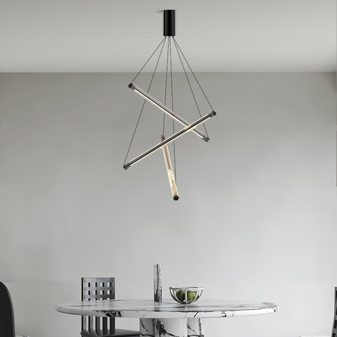 Minimalist LED Linear Chandelier — Stainless Steel & Acrylic, 3/5/7-Light, 36W–140W, 4000K RA97, Black or Gold