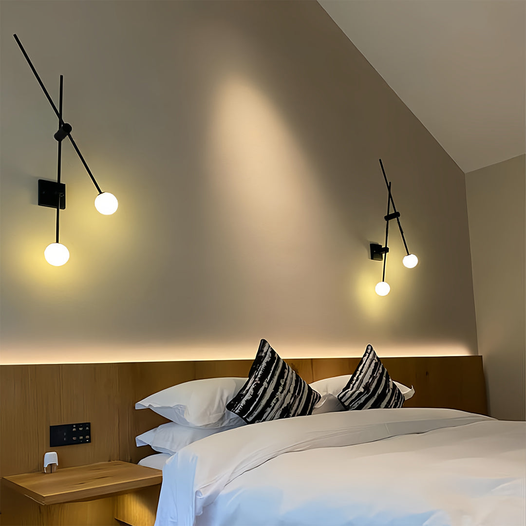Mid-Century Modern Linear Double Wall Sconce — Iron and Glass, 2-Light, 5W LED, Hardwired, Black or Gold