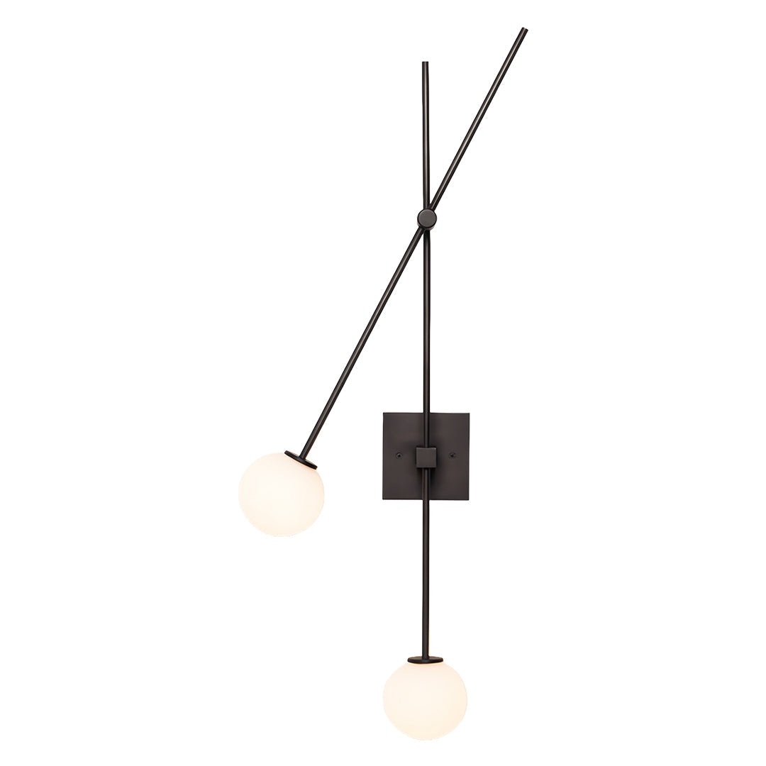 Mid-Century Modern Linear Double Wall Sconce — Iron and Glass, 2-Light, 5W LED, Hardwired, Black or Gold