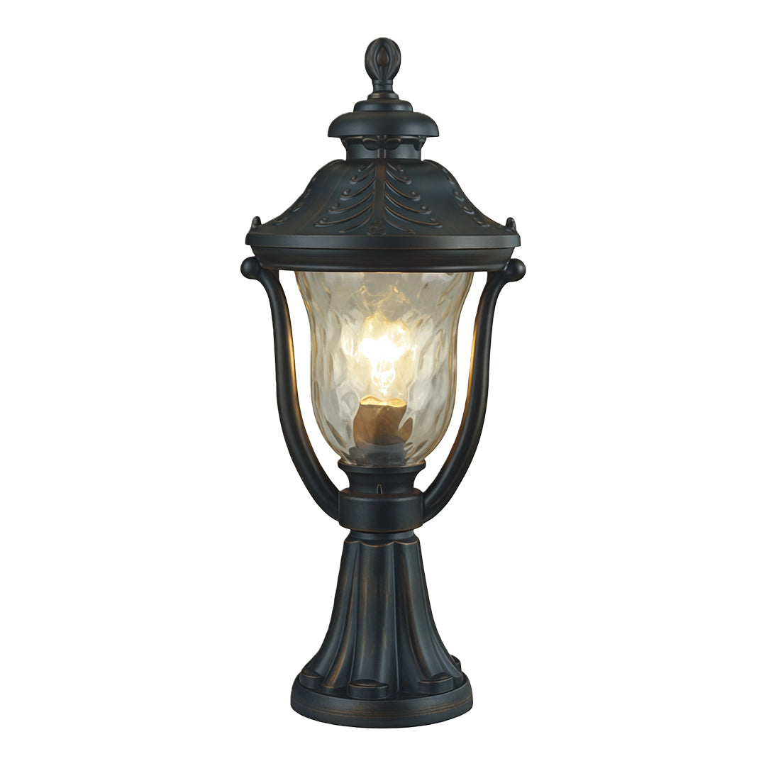 Vintage Outdoor Post Light — Chestnut Aluminum and Glass, 12W LED, IP44 Waterproof, 19.69" Height