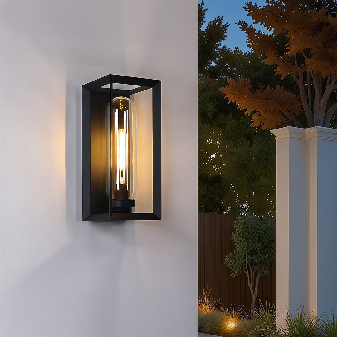 Modern Square Outdoor Wall Sconce — Black, Metal, IP54 Waterproof, E27 Hardwired