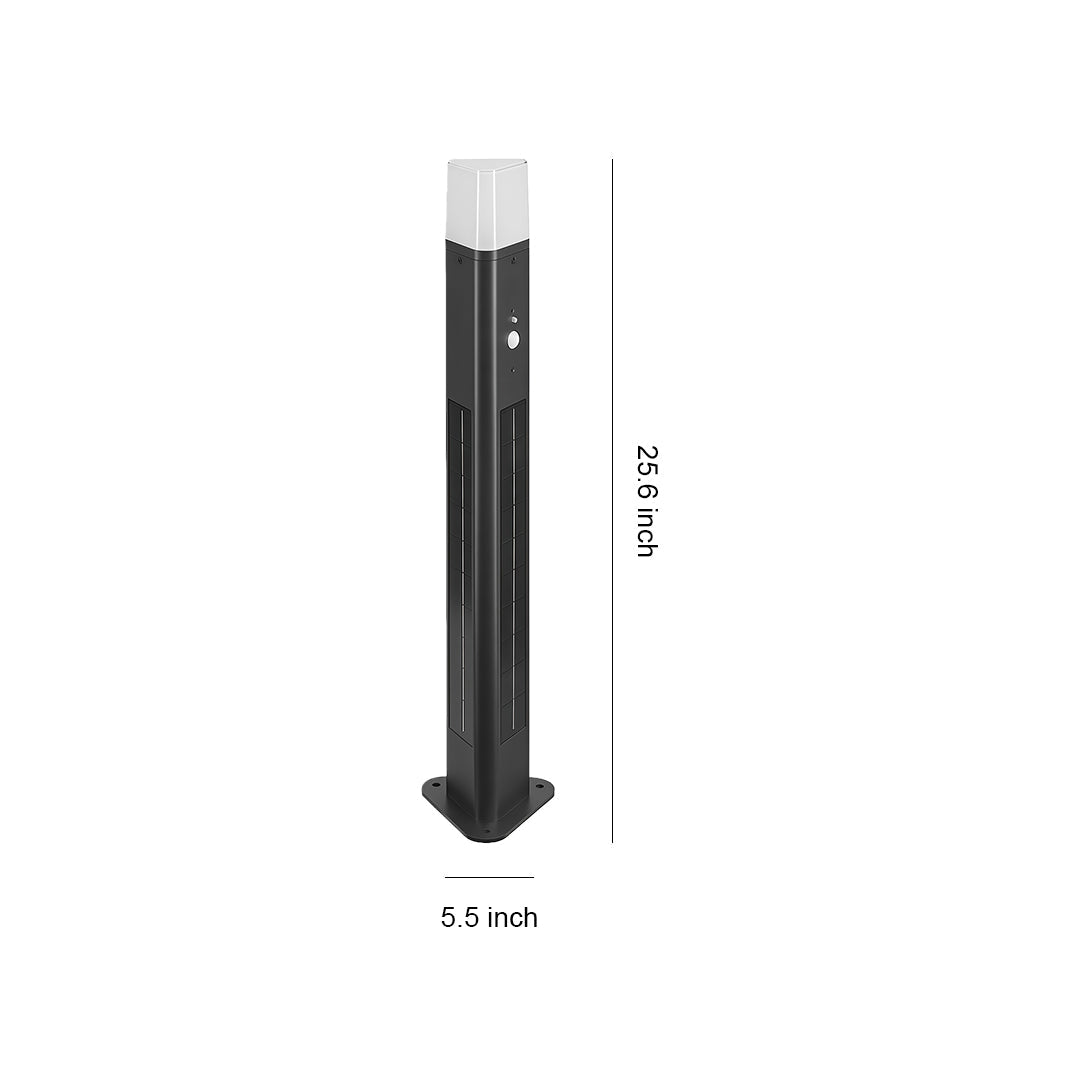 Solar Aluminum Bollard Light — Black, 3W LED, Three-Color Dimming (3000K/4500K/6000K), IP55, 4000mAh, 25.59" Height