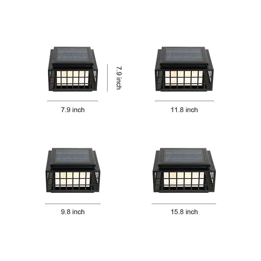 Modern Gate Pillar Light — Black Stainless Steel, Marble-Effect Shade, Solar or Hardwired, IP54, E27, 4 Sizes